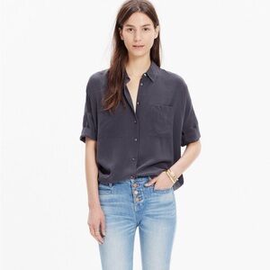 Madewell Silk Courier Shirt Small Women’s Black B0948